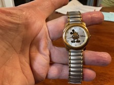 Vtg Disney Mickey Mouse Quartz Watch Two Tone Metal Band 6    Needs Battery