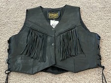 Genuin Leather Black Leather Snap Button Concho Southwestern Vest Ladies Large