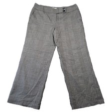 Talbots Stretch Wool Pants 14P Gray Houndstooth Plaid Wide Leg Career Officewear