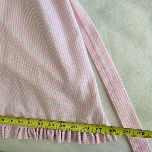 Vintage rosa weiß Seersucker gestreift Morgenmantel Kurzarm Rüschen Schärpe Taschen zum Binden - Bild 12 von 18