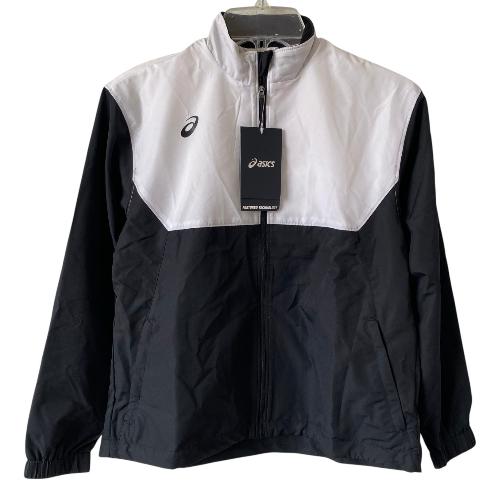 NEW ASICS Junior's Upsurge Warm Up Track Jacket Size Medium Black White Full Zip