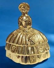 Vintage Brass Dinner Bell Southern Belle Lady With Basket & Flowers 3.75" 