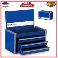 P.I.T. Mini Blue Tool Box, Portable 3 Drawer Steel Tool Box with Magnetic Tab Lo
