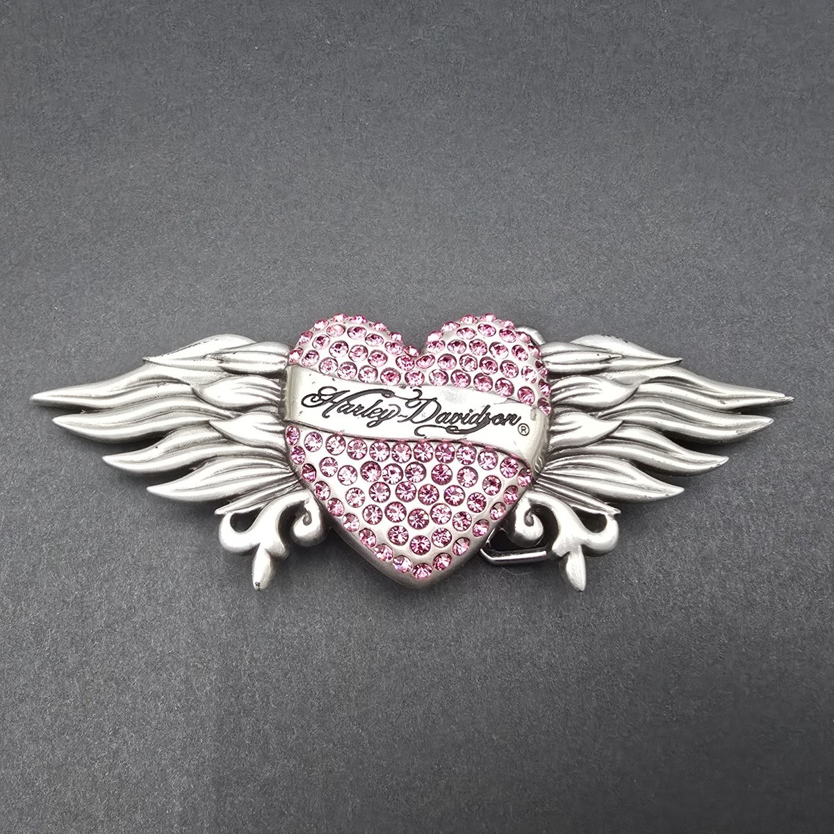 Harley Davidson Womens Belt Buckle Pink Crystal Heart Winged Silver Moto Biker Harley-Davidson Women main image 3