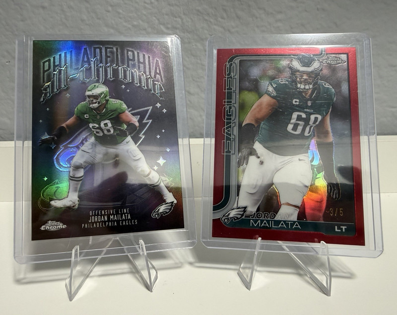 Topps 2024 Chrome Jordan Mailata Eagles 2-Card Lot #245 /5 Red, ACT-12