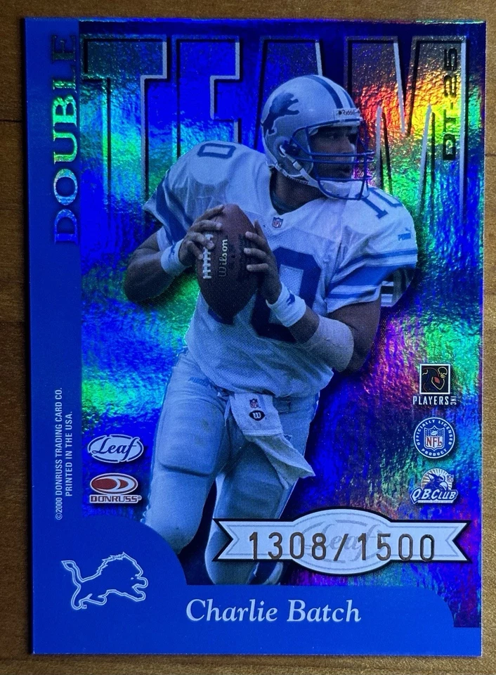 2000 QUANTUM LEAF DOUBLE BARRY SANDERS/CHARLIE BATCH SERIAL #252/1500 - Image 2 of 3