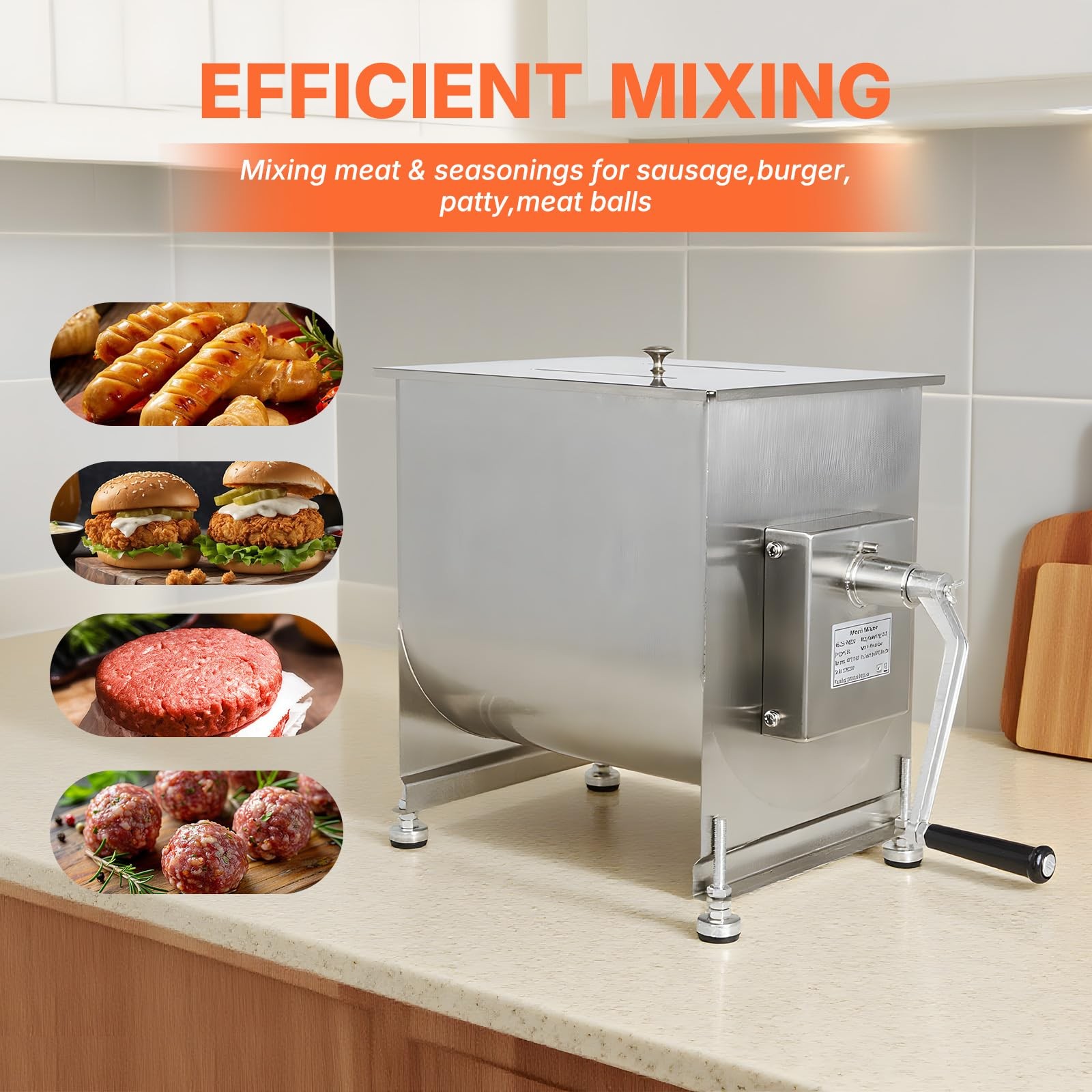 Hakka Stainless Steel Manual Meat Mixers 10Liter/20Lb Capacity Fixed Tank,Sau...