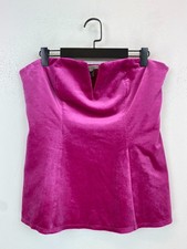 River Island Pink Plain Strapless Top Sweetheart Neck Velvet UK 10 NEW