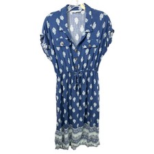 Lucky Brand Medium Midi Dress Blue White Handerkerchief Country Cottagecore 1142