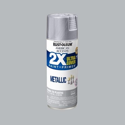 Silver, American Accents 2X Ultra Cover Metallic Spray Paint-327910, 12 oz