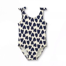 Toddler Girls Heart Print One Piece Swimsuit by Cat Jack "Navy" 2T NEW SEALED