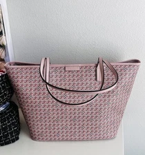 NWT Tory Burch Ever-Ready Tote Pink Logo Zip Closure Winter Peach