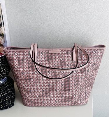 NWT Tory Burch Ever-Ready Tote Pink Logo Zip Closure Winter Peach