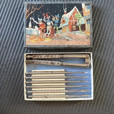 Vintage Nut Set With 6 Picks And Cracker In Original Box
