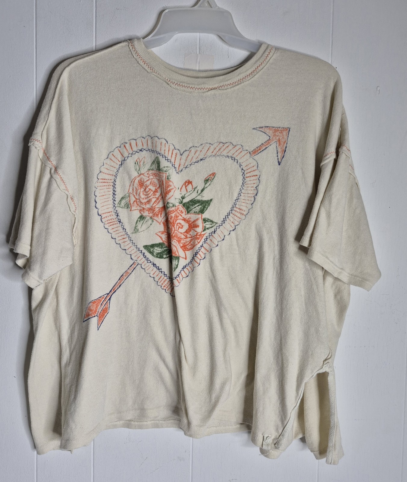 We The Free Love Rose Short Sleeve Oversized Short Sleeve Tunic Blouse...