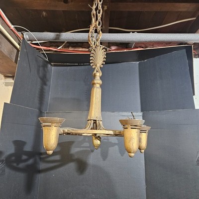 Vintage 1940s Art Deco 5 LIGHT CHANDELIER cast iron custard cup