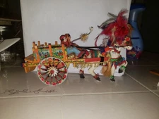 Vintage Sicily Horse & Carriage Bright Colors Hand Painted Wood Cart Folk Art