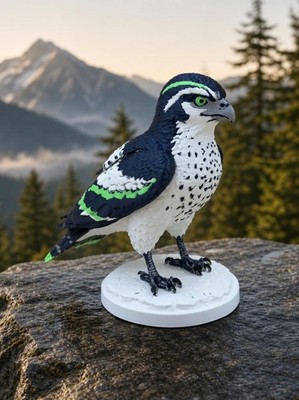 Seattle Sea Hawk   freistehende Greifvogel-Skulptur | Marineblau & Neongrün