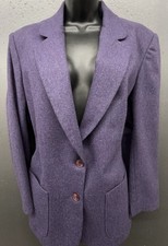 Vtg Wool Blazer Jacket Women L Purple Pockets Classic Preppy Academia USA Made