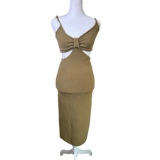 Lulus Tan Cutout Midi Sweater Dress Bodycon Knit Open Waist Small