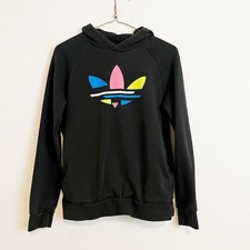 Adidas Hoodie Boys Size 13-14 Large Adicolor Black Trefoil Graphic Pullover