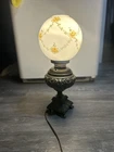 Vintage Ornate Table Lamp w/ Floral Milk Glass Globe Tested & Working