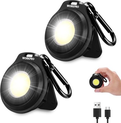 WORKPRO 2x Magnetic Keychain Flashlight COB Work Light w/Hat Clip 3 Light Modes