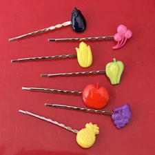 Vintage Japan Fruits Bobby Pin Set of 7 Hair Clips Showa Kawaii Decora Fairy Kei
