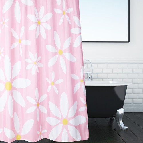 Linda cortina de ducha floral rosa margarita SmoothNovelty flor blanca y amarilla con... - Imagen 7 de 7