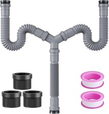 Double Sink Drain Kit - Flexible 1-1/2 1-1/4 P-Trap Plumbing Pipe for Kitch...