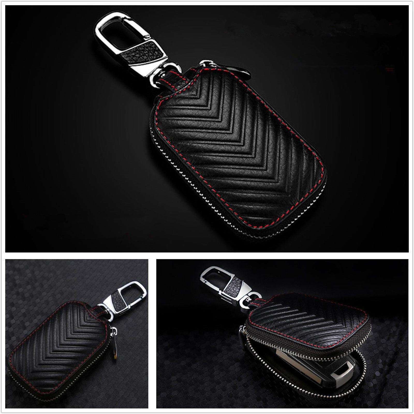 Car Key Chain Bag Genuine Leather Smart Key Holder Cover Remote Fob Zipper Case
