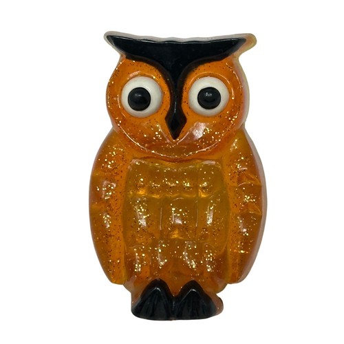 Vintage Orange Glitter Owl Night Light Googly Eyes Retro MCM Kitsch Decor