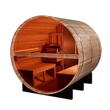 Golden Designs Zurich Outdoor Barrel Traditional Sauna with Bronze Privacy View