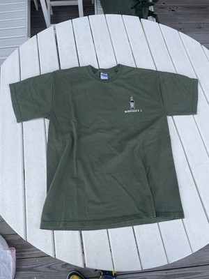 Vintage USMC Whiskey 1 Jim Beam Morale T-Shirt Large OD Green Pin-Up Back