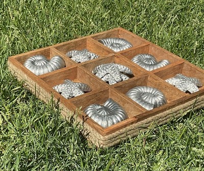 Wood and Metal Coastal Tic Tac Toe Set