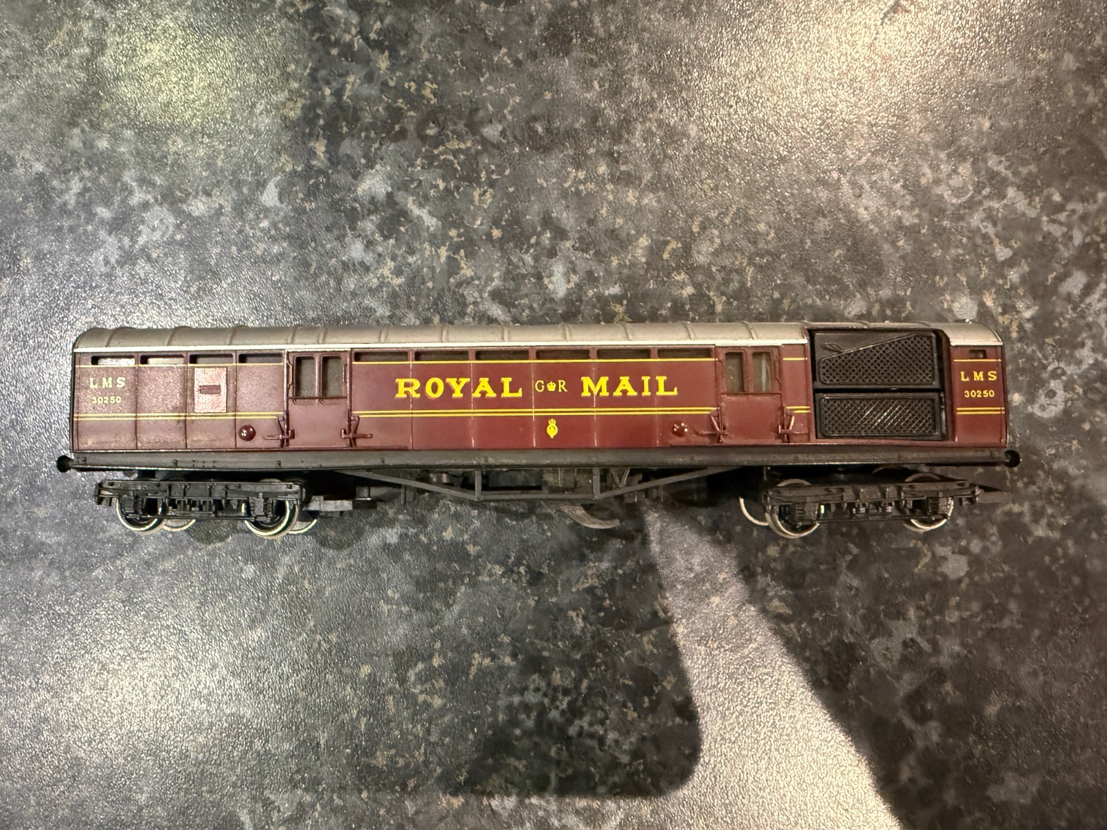 A Hornby Dublo 2 rail 2400 TPO mail van set complete with switch, mail