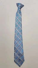 George Boys One Size Clip On Tie Light Blue Peach Diamond Pattern