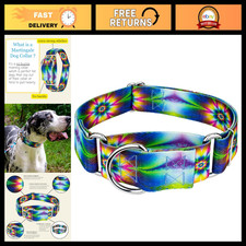 Wide Martingale Dog Collar - Groovy Tie Dye Flowers Design, Medium Size, Adjusta