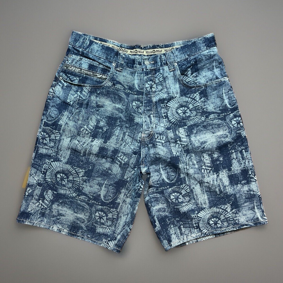 90s Y2K Pelle Pelle Shorts Jorts Mens 38 All Over Baggy Fit Denim 