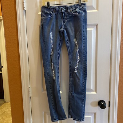 JC & JQ Distressed Skinny Jeans. Juniors Sz. 3 Medium Wash Straight AB ...