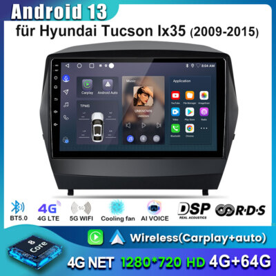 9'' Android 13 AUTORADIO GPS NAVI RDS BT 4+64G Für Hyundai ix35 Tucson 2009-2015