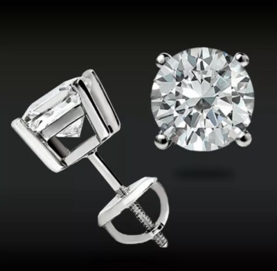 2,40 kt Rundschliff FL/D GRA zertifiziert Moissanit Ohrstecker 14 K Weißgold 7 mm