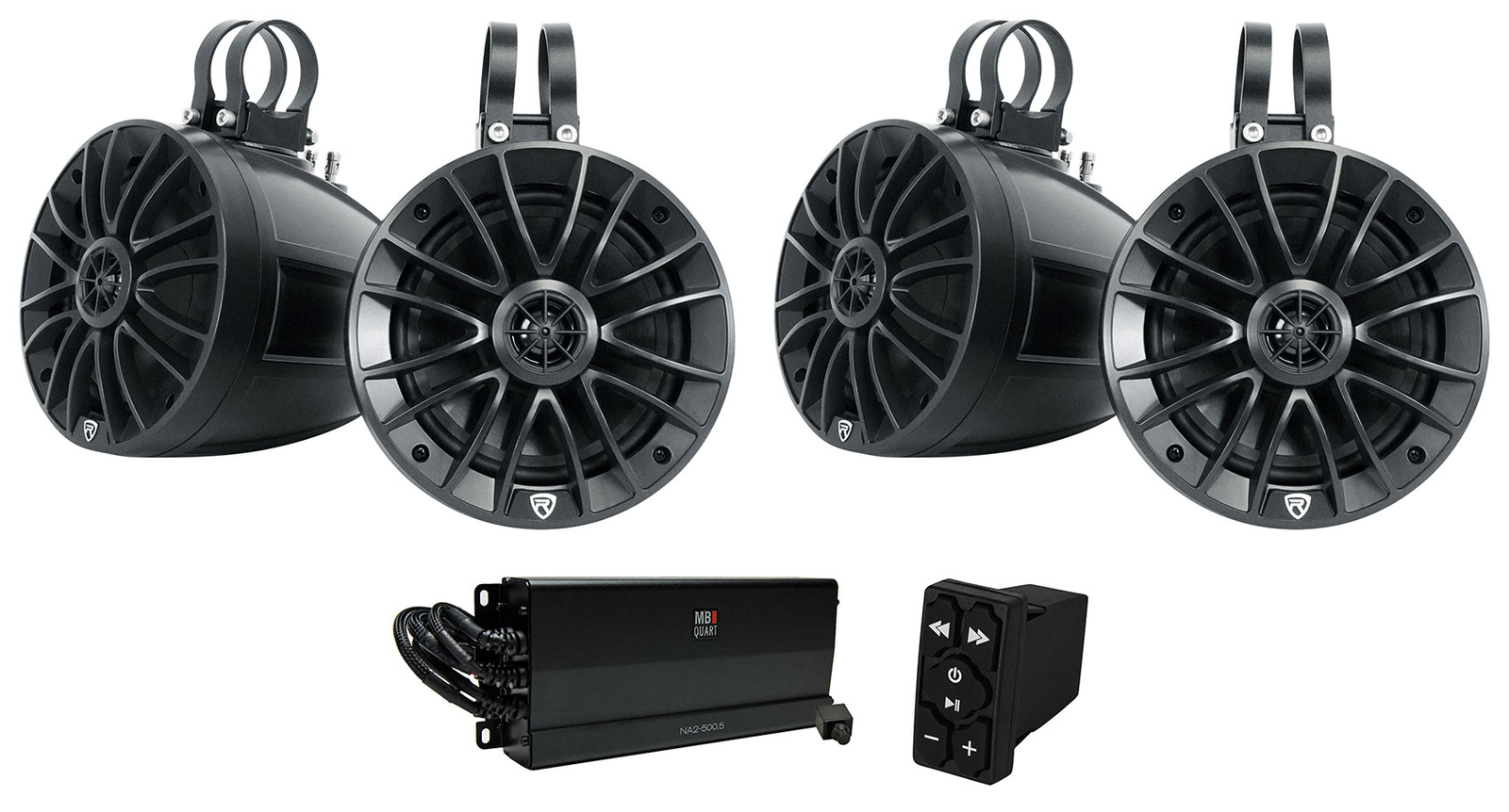 4) Rockville UTV/ATV 6.5" Tower Speakers+MB Quart 5-Ch. Amp+