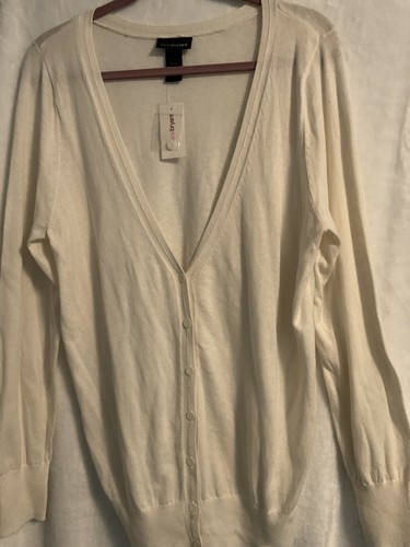 Lane Bryant Plus Ivory Cotton Polyester Button Down Long Sleeve Long Sweater - Picture 4 of 7