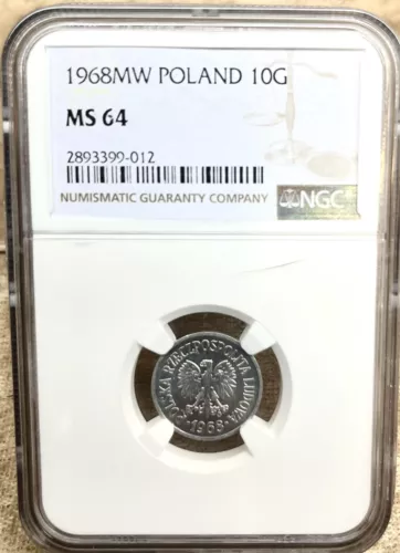 Poland 1968 MW 10 Groszy NGC MS 64 Aluminum