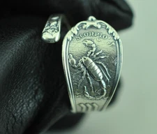 Dainty Solid 925 Sterling Silver Scorpion Zodiac Birthday Adjustable Spoon Ring