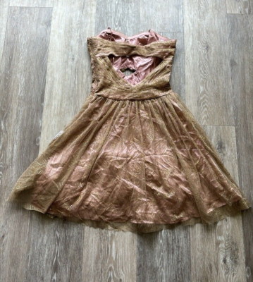 Hailey Adrianna Papell Gold Pink Fairy Cutout Tulle Strapless Dress Size 2  | eBay