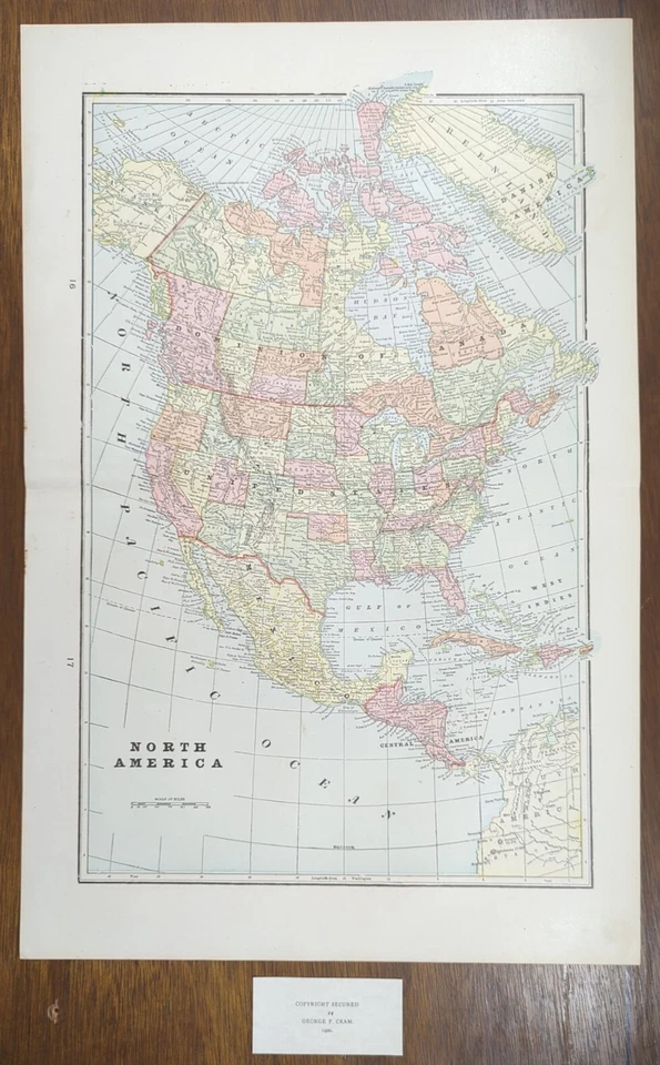 Vintage 1900 NORTH AMERICA Map 14"x22" ~ Old Antique Original USA CANADA MEXICO - Image 2 of 4