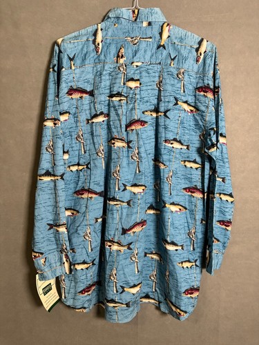 Michael Austin Shirt Mens XL Long Sleeve Button Down Fish All Over Print - Picture 2 of 6