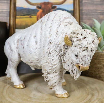 Ebros Native American Sacred White Bison Buffalo Decor Resin Figurine 8.75''L